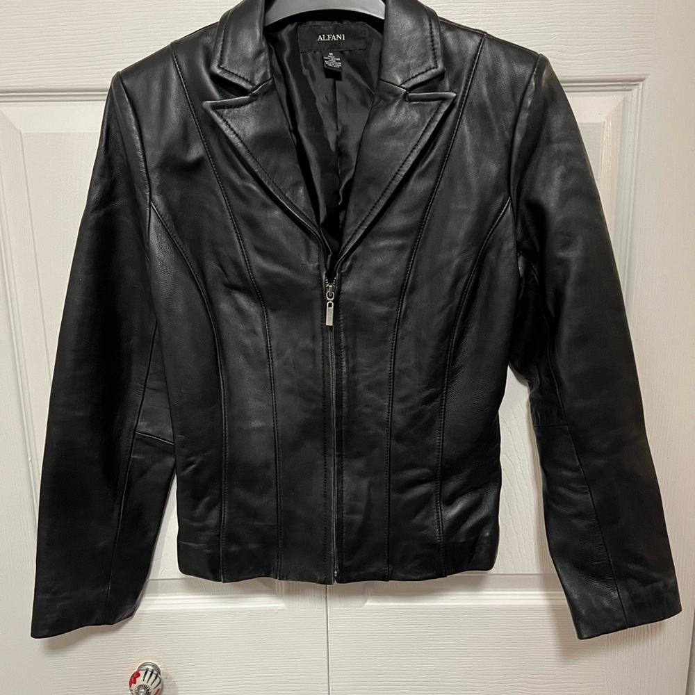 Alfani Women's Sleek Black Leather Jacket | Size M